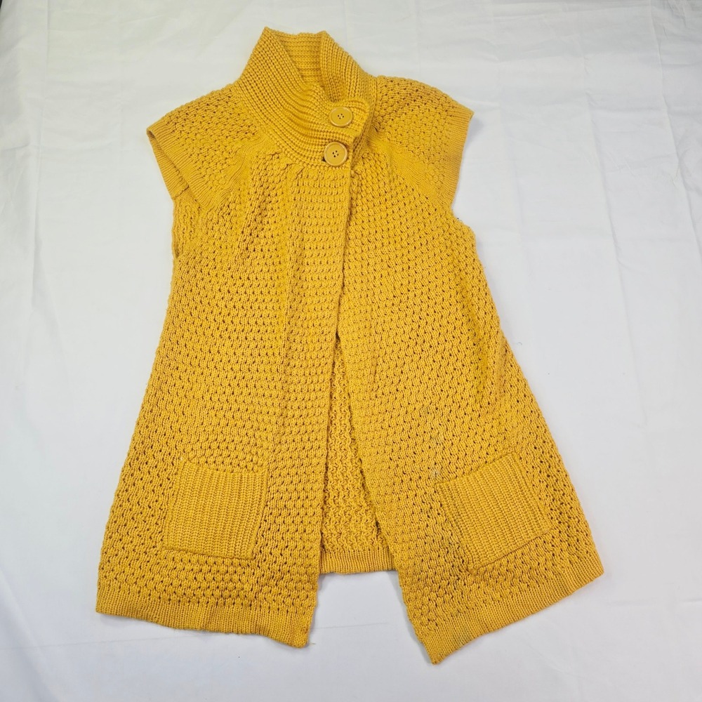 Chesley Knit Sleeveless Cardigan Sweater Women Large Yellow Button Funnel Neck